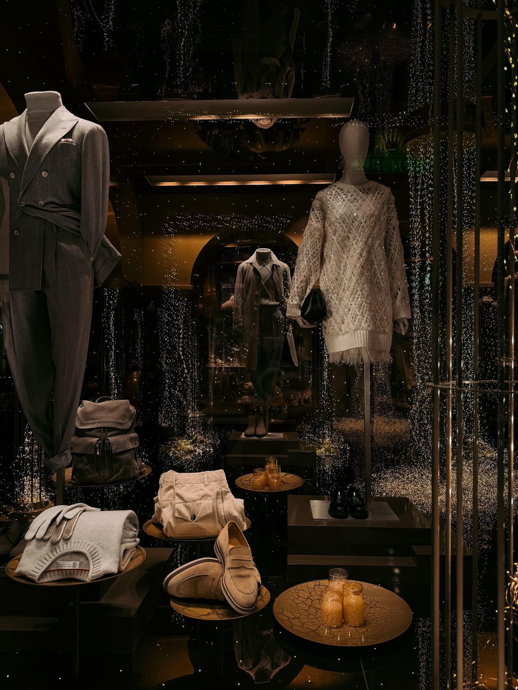 Menswear showroom with tailored jackets on mannequins